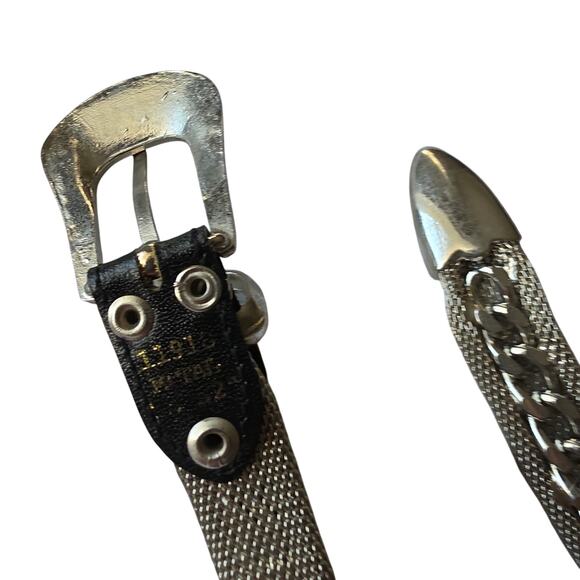 Vintage 1980s statement belt CHAINMAIL metal mesh Women\'s M silver GLAM buckle main image 7